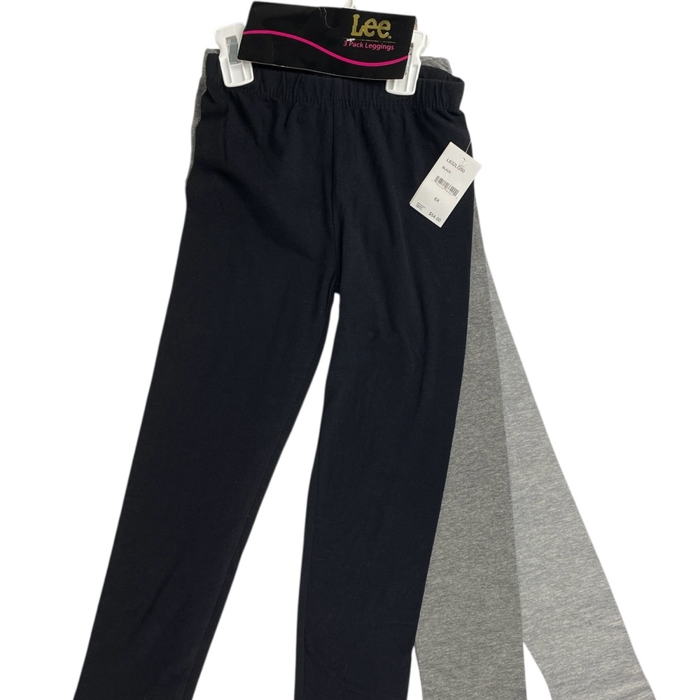 Lee Girls 3 Pack Cotton Leggings Black Grey Size 6X NWT